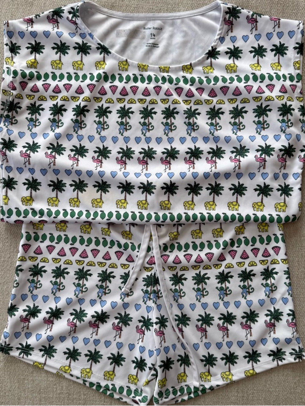 Roller Rabbit Girls Size 14 PJ Party Chill Set Lounge Pajamas Monkey Palm Print